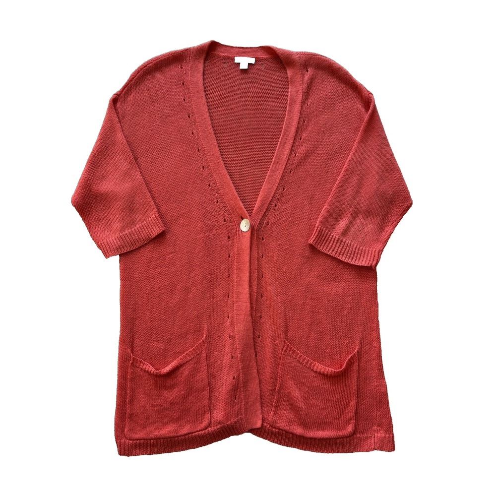 J Jill Love Linen Sweater Womens Small Coral Pink Orange Cardigan Lightweight - Picture 3 of 8